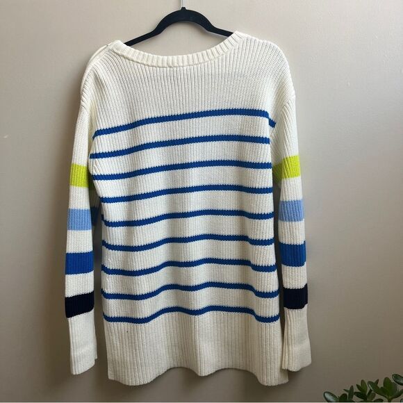 Talbots MULTI STRIPE CREWNECK HIGH-LOW SWEATER Size Small - Picture 3 of 8